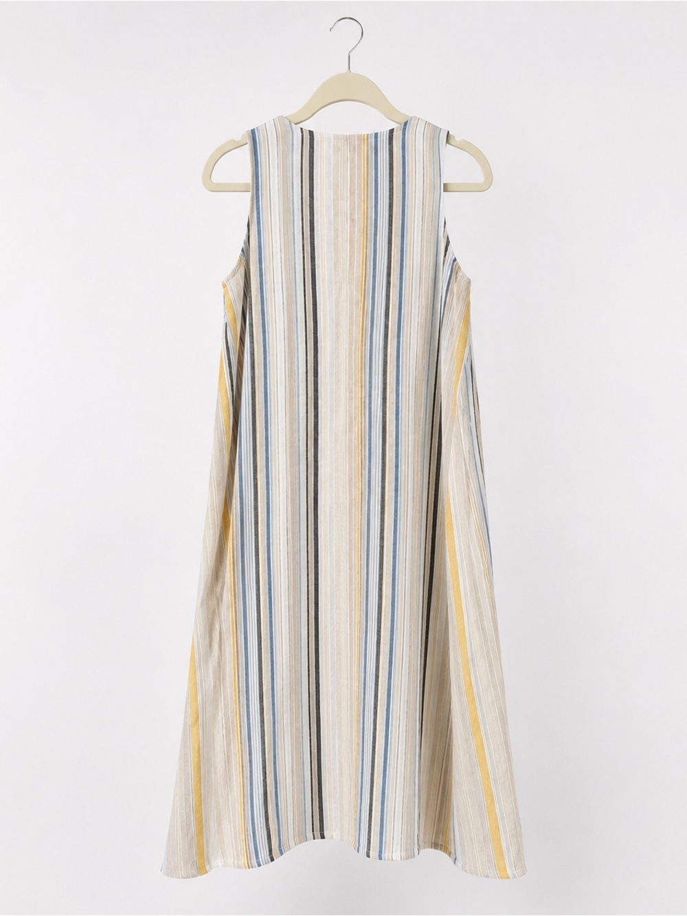 100% Linen Striped Midi Dress Coastal Beach Resort Minimalist Petite M - Picture 3 of 7